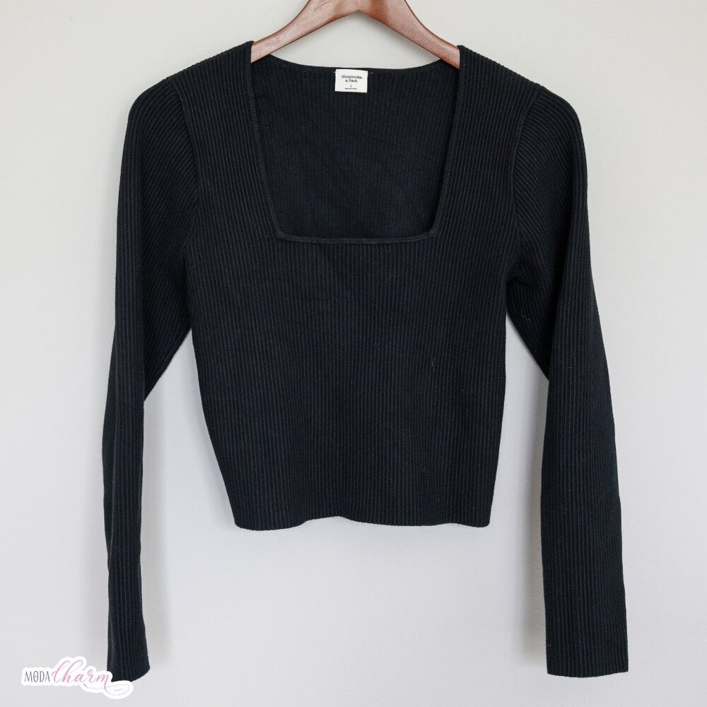 Women's Ribbed Long Sleeve Square-Neck Ottoman Top